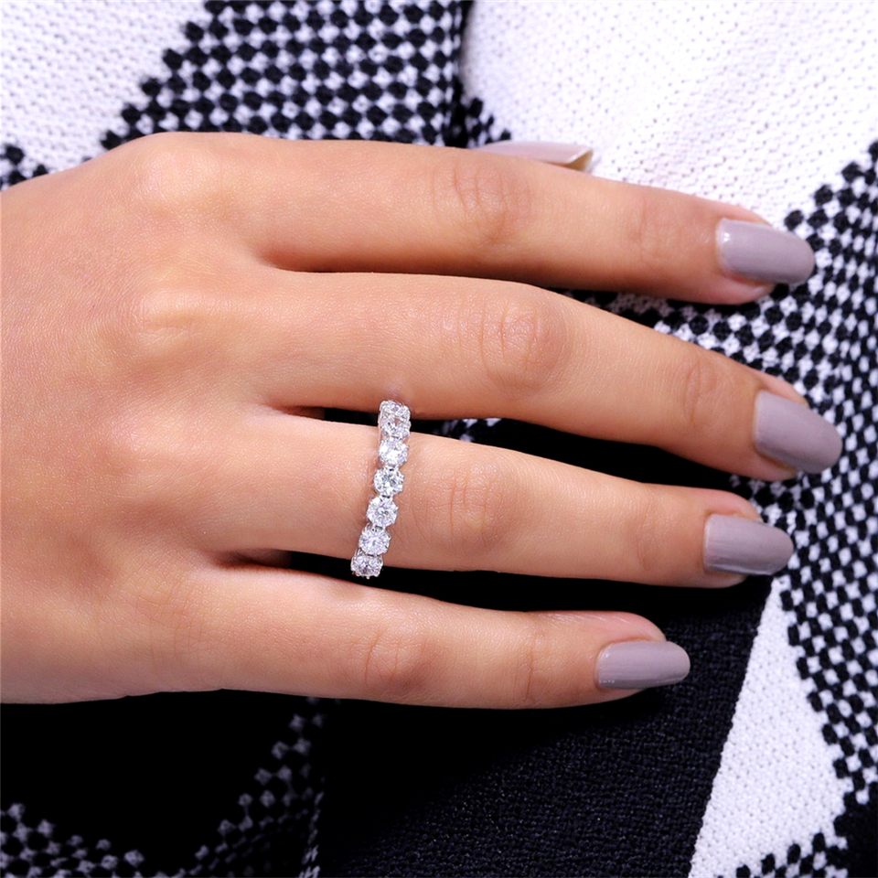 Elegant Jewelry 18K White Gold 7 Stone Lab Diamond Halo Engagement Ring for Women 3.5mm Round Cut