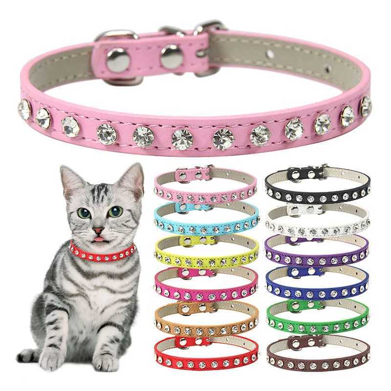 12 Colors Bling Rhinestone PU Leather Collar for Dog Cat Pet Accessories Crystal Diamond Dog Collar and Leash for Small DogsXJ250218