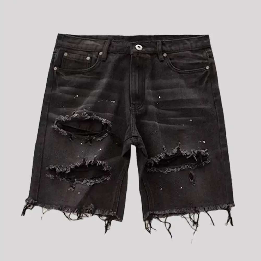 Men's Summer New Designer Denim Shorts Button Zipper Flyover Pocket Short Hip Hop Retro Sports Jeans Straight Tube Hole Knee Length