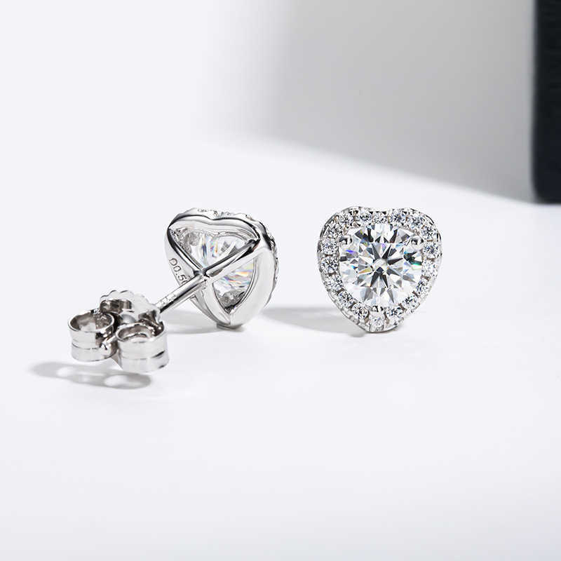 Luster Jewelry Heart Shape 925 Sterling Silver Halo Design 5mm 1CTW Round Moissanite Earring for Women