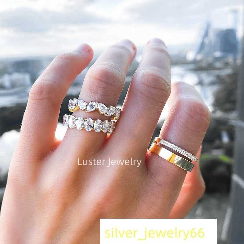 Luster Unique Design High-end 10k 14k 18k Rose/Yellow/White Gold Pear Cut Eternity Moissanite Band Ring