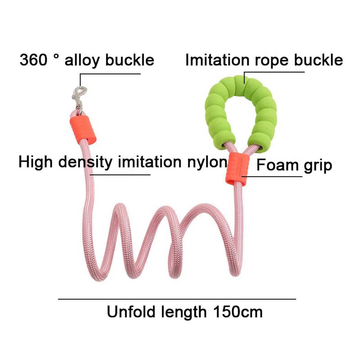 150cm Long Dog Leash with Foam Handle Cushioning Shock-Absorbing Elastic Alloy Buckle Durable Comfortable Rope for WalkingXJ250218