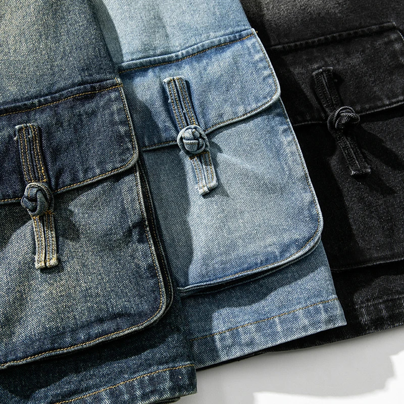 Denim Kimono Jacket Men Fashion Casual Jeans Jackets Coats Male Chinese Style Button Vintage Hip Hop Loose Outwear 250214