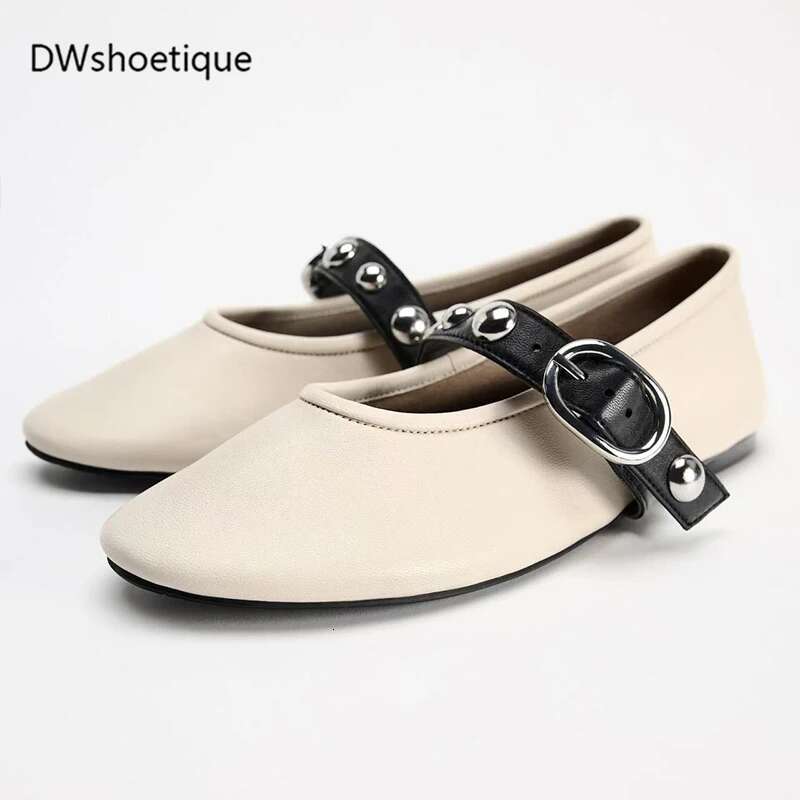 Rivet strap ballet flats slip on casual women pumps