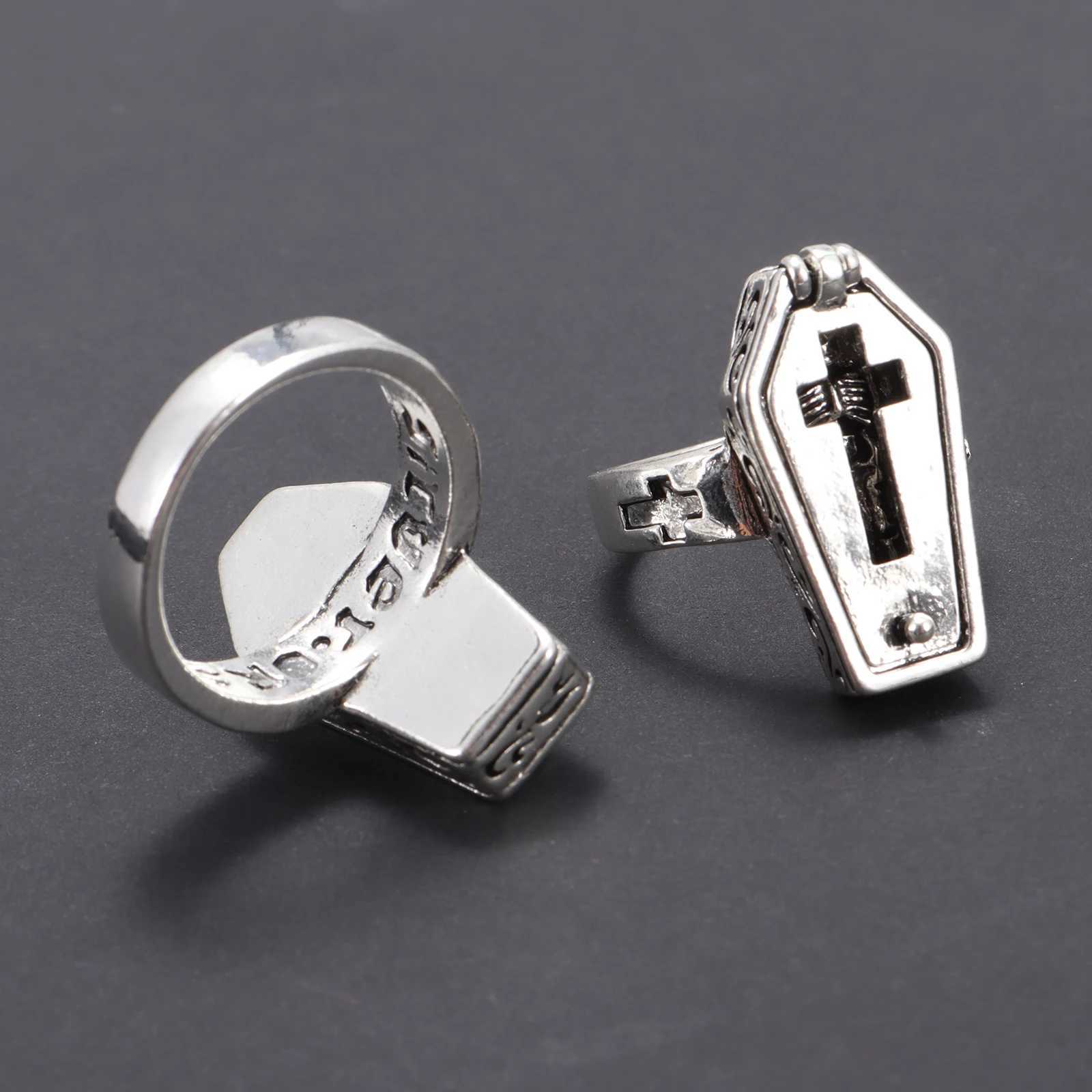 Retro Fashion Man Skull Coffin Cross Punk Hip-hop Gothic Ring Jewelry GiftXJ250219