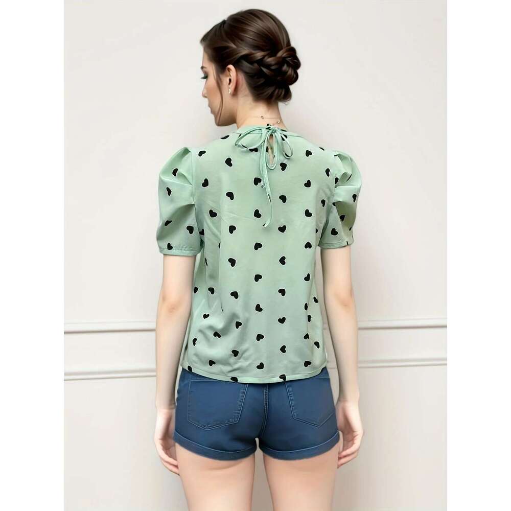 Europe The United States Fashion Round-Neck Printing Tie Spring And Summer Casual Short-Sleeved Shirts, Blouses