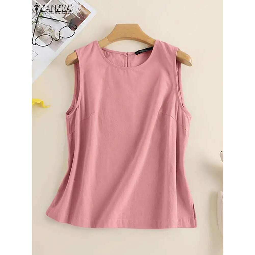 ZANZEA Women's Blouse Summer Sleeveless Solid Color Cotton Shirt Femme Fashion Causal Elegant Holiday Beach Tank Tops Blusas