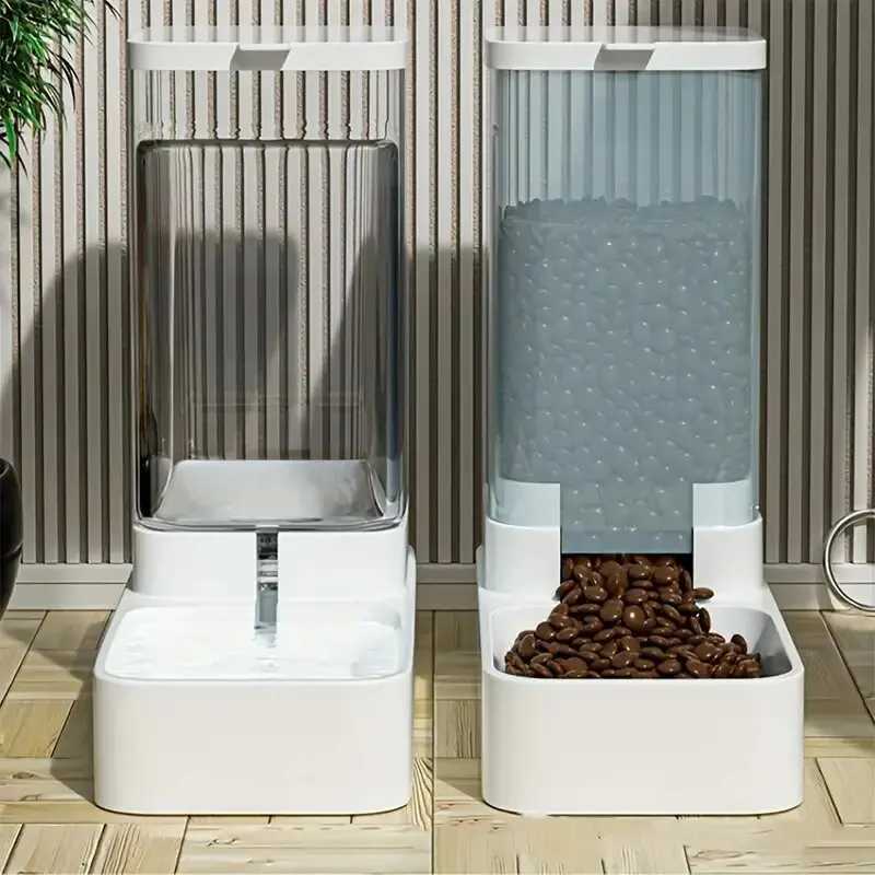 Dog Feeders 1pc/2pcs Automatic Dog Feeder/Water Dispenser Plastic Gravity Dog Food And Water Dispenser Set H250218