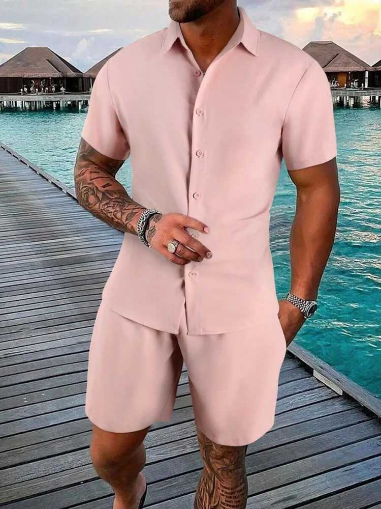 New Mens Short Sleeve Shirt And Shorts Set Summer Everyday Fashion Mens Short Sleeves Beach Pool Party Mens Casual ShortsXJ250218