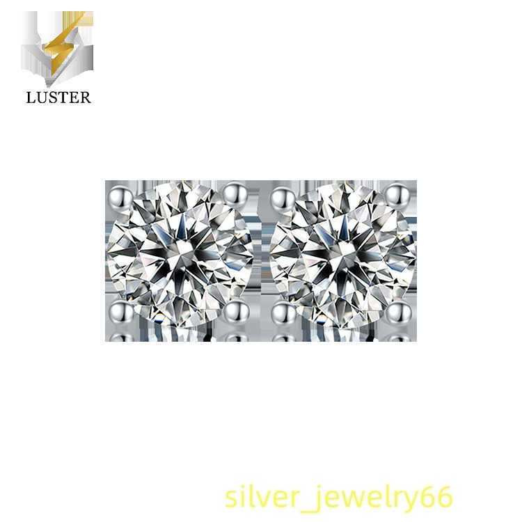 S925 Sterling Silver Earrings Jewelry Luxury Atmospheric S925 Round Solitaire Moissanite Stud Earring 925 Moissanite Earri