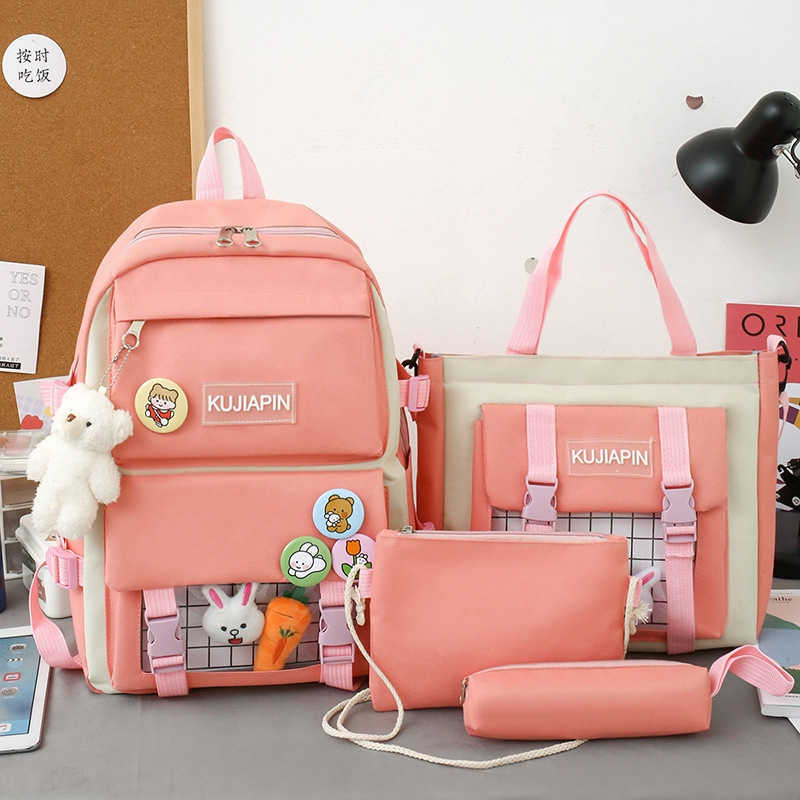 Backpack For Female Junior High School Students Large Capacity Designer Bag Multi-purpose Four Piece Set For Shoulders Day Backpack Travel Bag 30x13x4