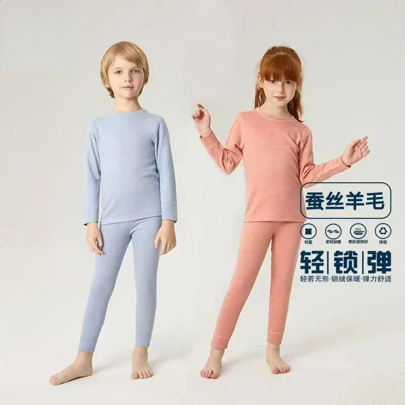 Baby Boys Girls Pajamas Winter Thermal Underwear Childrens Clothing Sleepwear Wool Warm Pyjamas Sets For Kids 3 4 6 8 10 12 Yrs 250218