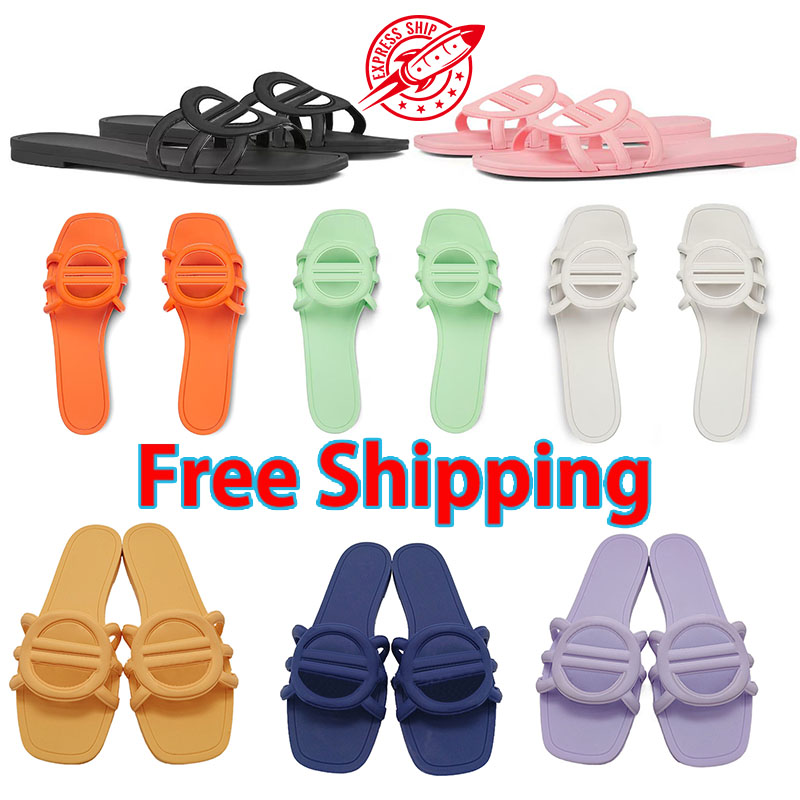 designer sandals women interlocking slides rubber slippers ladies flat beach jelly script orange summer fall outdoor waterproof sandals free shipping
