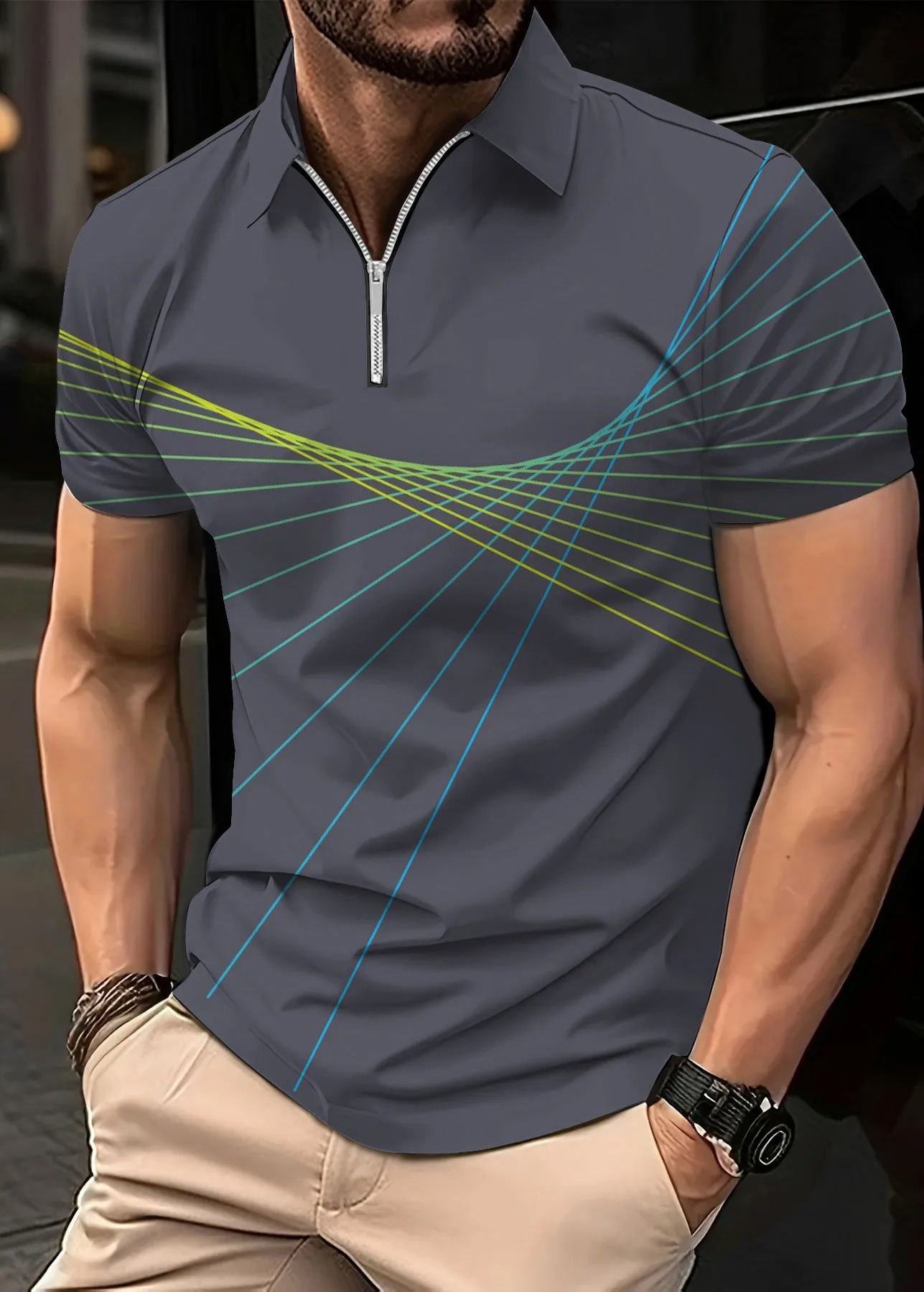 2024 Summer Mens Shirt Fashion Stripe Print Short Sleeved Flip Collar Large Casual Clothing Polo Shirts 250219
