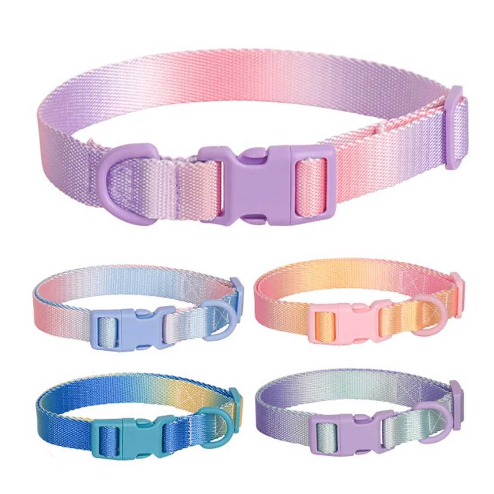 Gradient Color Puppy Dog Collar Adjustable Durable Nylon Dog Collar for Small Medium Large Dogs Yorkie Terrier Pet Accessories W250219