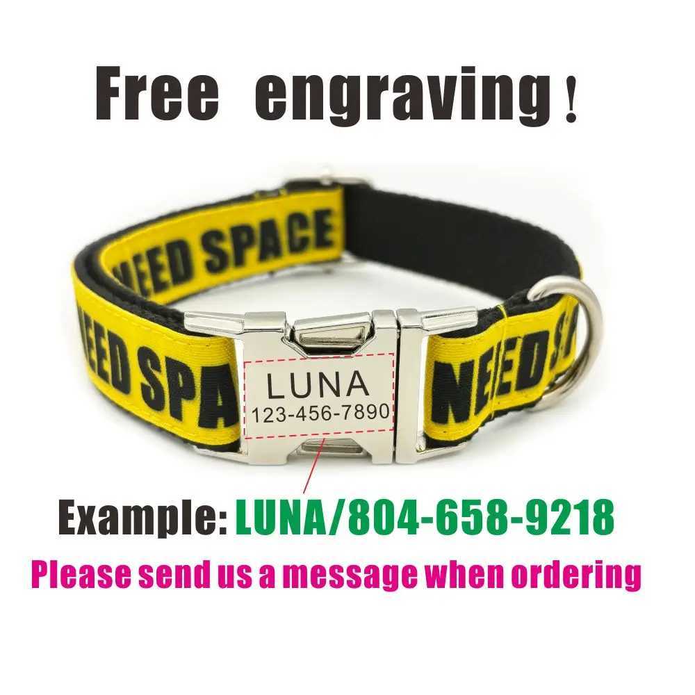 Personalized Pet Collar Warning Sign DO NOT PET I Need Space Custom Puppy Cat Name ID Tag Adjustable Basic Dog Collars W250219