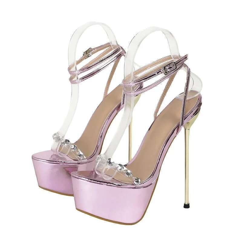 PVC Transparent Crystal Woman Sandals Sexy Platform Ankle Buckle Strap Extreme Thin High Heels Wedding atos De Mujer