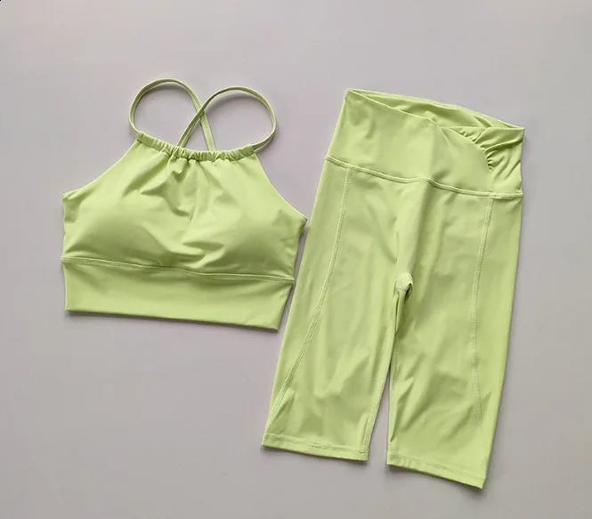 Yoga Suit with Back Strap Gather Sports Underwear Sport Bras with Shorts Women Running Fast Dry Training Fitness Cycling Pants 250219