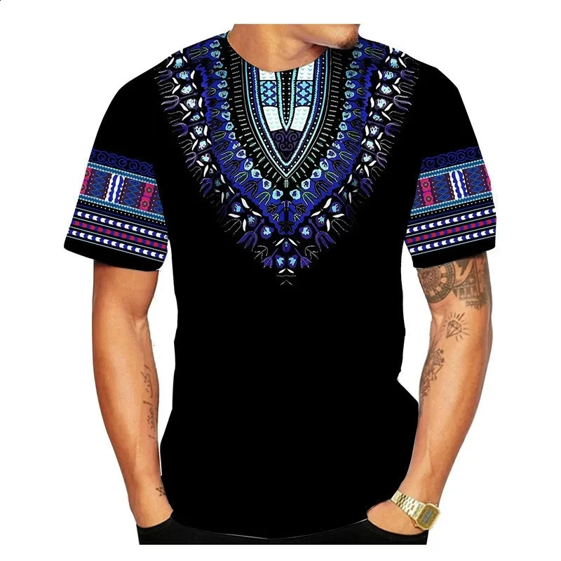 Summer Mens Vintage Tshirt Ethnic Style Printed Top Street Fashion ONeck Short Sleeve Leisure Holiday Plus Size Clothin 250217