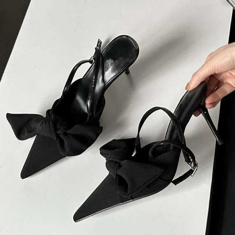 Fashion Butterfly-knot Thin High Heels Women Pumps Elegant Sgbacks Ankle Buckle Strap Party Prom Mules Shoes