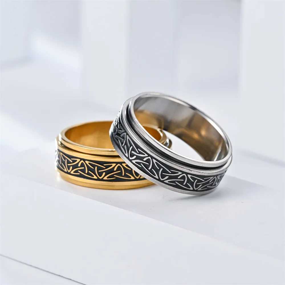 Punk Viking Script Stainless Steel Rotating Fidget Rings Men For Anxiety Worry Stress Relief Metal Rock Band Ring SpinnerXJ250219