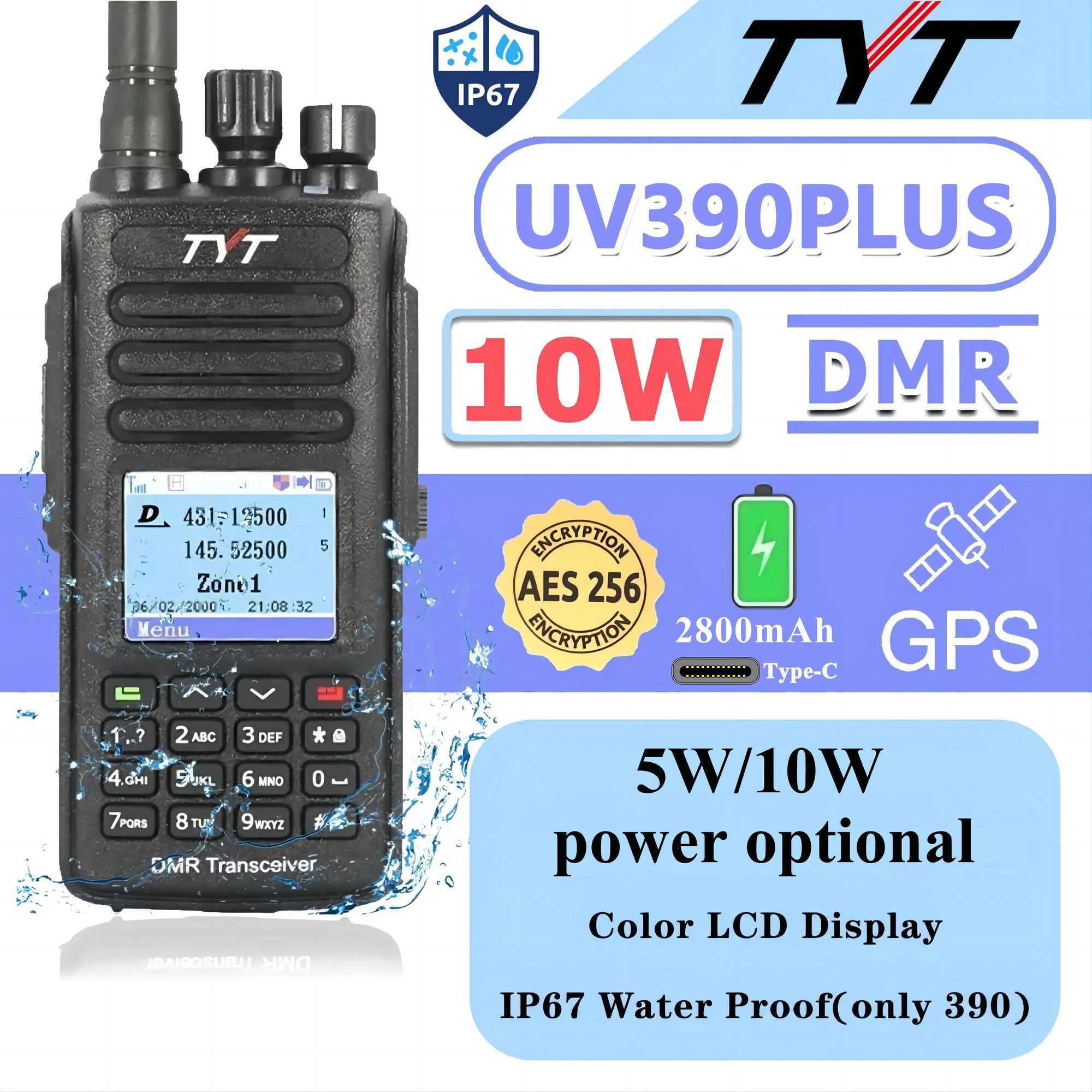 TYT MD-UV390PLUS DMR Digital Walkie Talkie MD UV390 AES256 Waterproof Dual Band UV transceiver GPS OptionalXJ250219