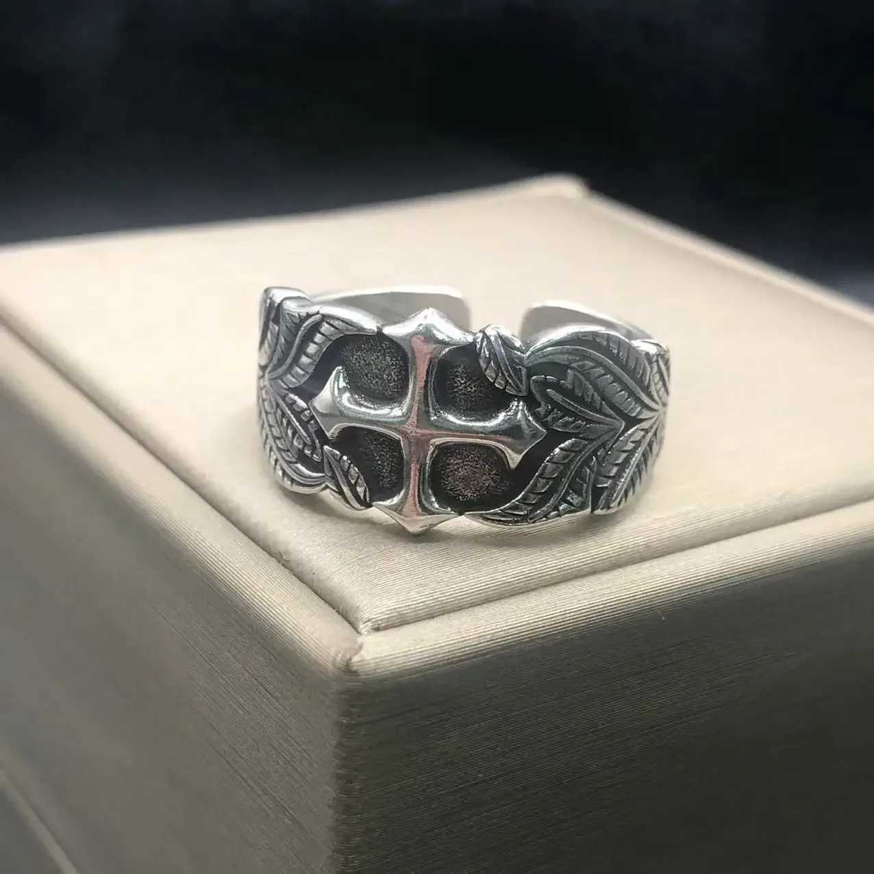 Punk Hip Hop Style Fashion Cross Thai Silver Ring Vintage Personalized Open RingsXJ250219