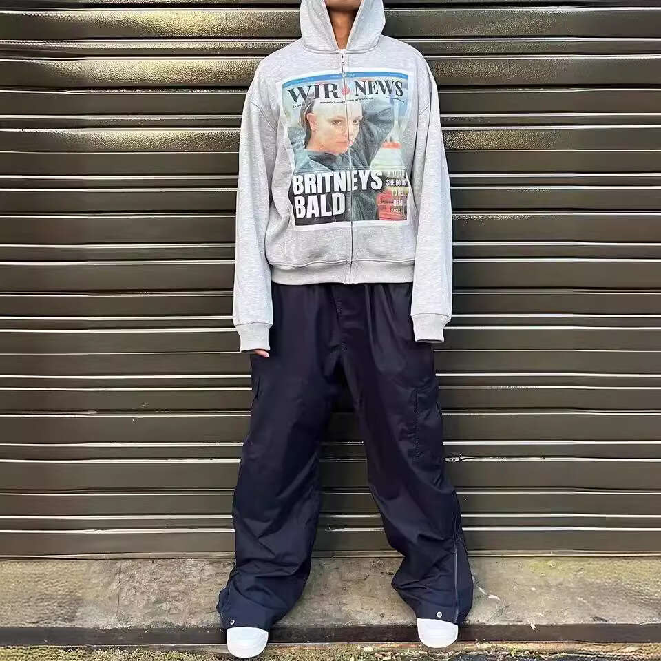 American spring new cardigan zipper Y2K person photo print unisex loose hoodie