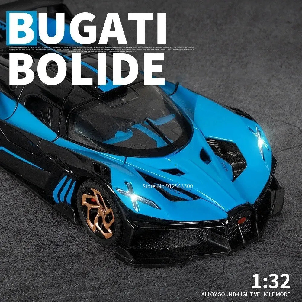 1/32 Bugatti Bolide Alloy Sport Car Model Toys Simulation Diecasts Metal Vehicle With Sound Light Pull Back Decoration Boy Gifts 250219