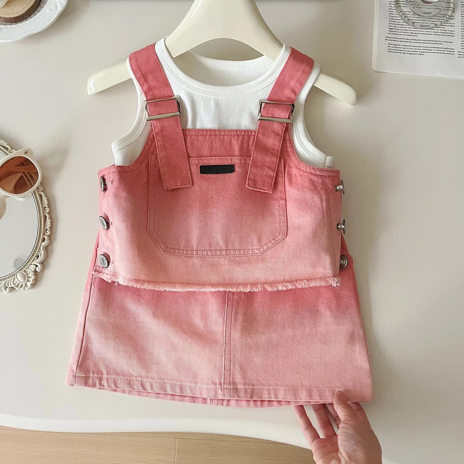 Childrens Sets Summer Korean Girl Jeans 3 Pieces Baby Lovely Simple Fashion 2024 Childrens Clothing Sweet Simple 250218