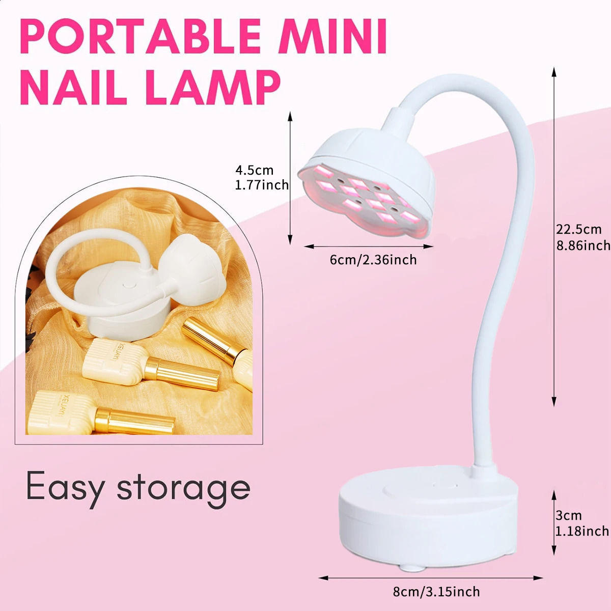 Mini LED UV nail lamp with rechargeable car sensor UV lamp for curing gel nail polish and nail tip swan neck 250214