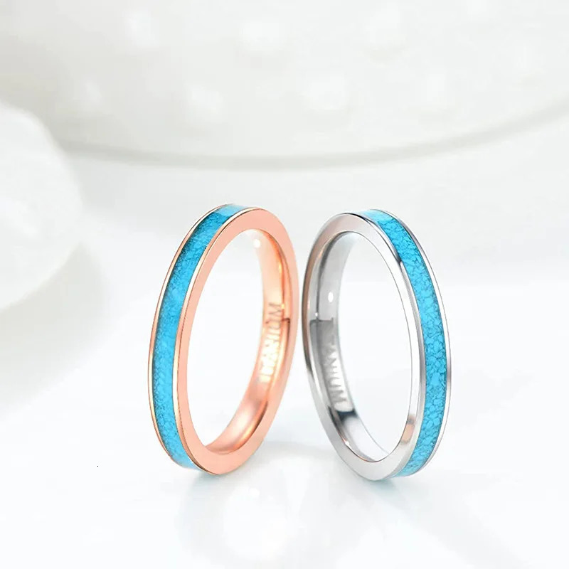 TIGRADE 3MM Ring Blue Turquoise Engagement Wedding Band for Women Fashion Finger Rings Party Jewelry Gift 250213