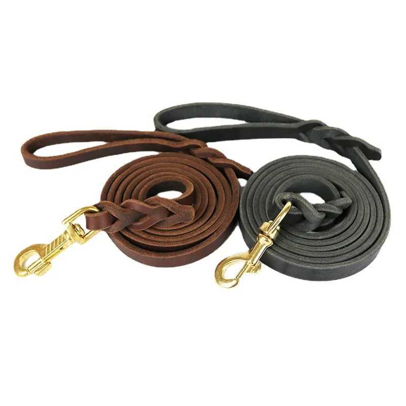 1.2-2.1m Dogs Leads with Hook Genuine Leather Leash Pet Walking Training Brown Black Colors for Medium Pet Shepherd GreyhoundXJ250218