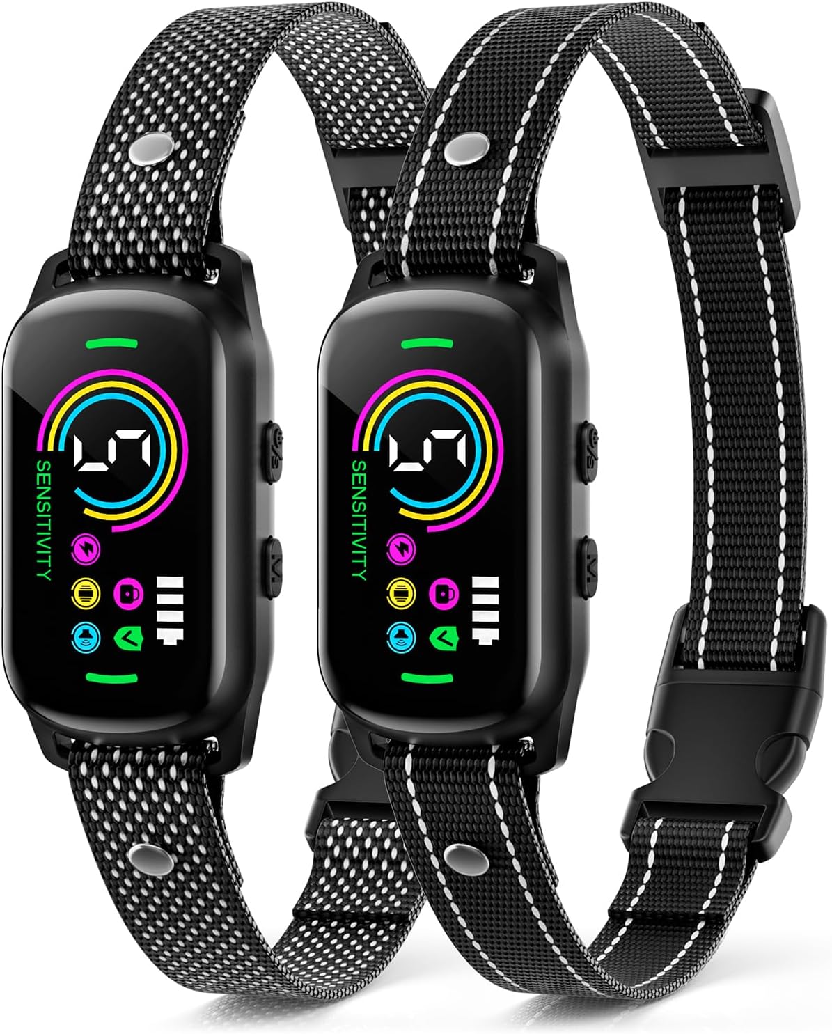 2pcs Black Color Rechargeable Smart Bark Control Collar - Adjustable Sensitivity and Multiple Modes for All Size Dogs