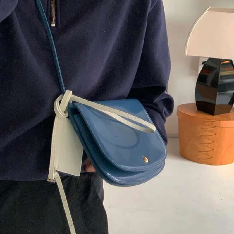 2025 Patent Leather Saddle Bags Women Brand Designer Shoulder Underarm High Quality Half Circle Flap Tote Bag Purse Female
