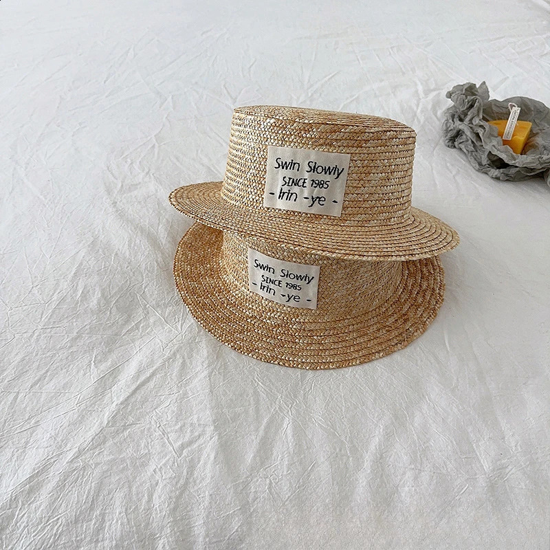 Summer Baby Straw Hat with Big Label Kids Panama Caps Boys Girls Baby Sun Hat Sun Protection Vacation Beach Cap 250219