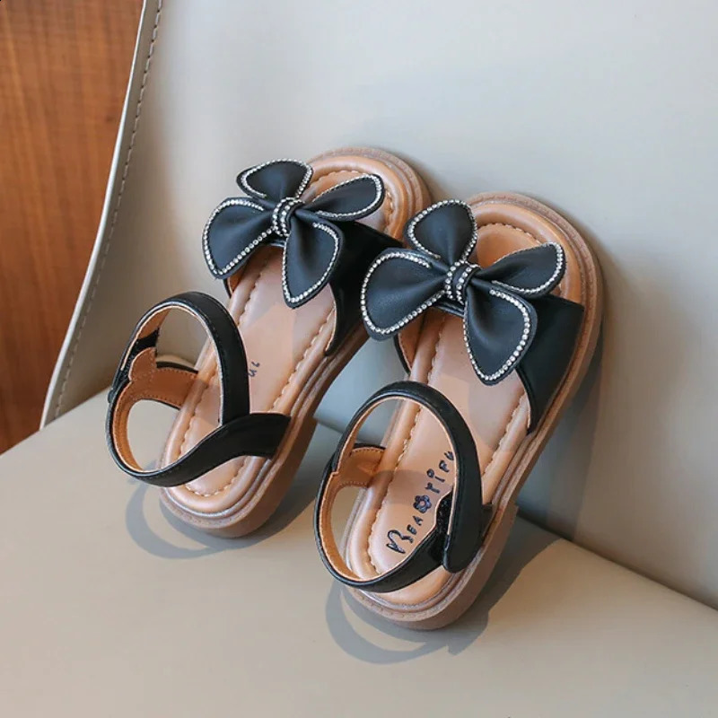Girl Sandals Summer Children Princess Flat Sandals Fashion Sweet Bowknot Kids Causal Beach Shoes Open-toe Soft Bottom 250219