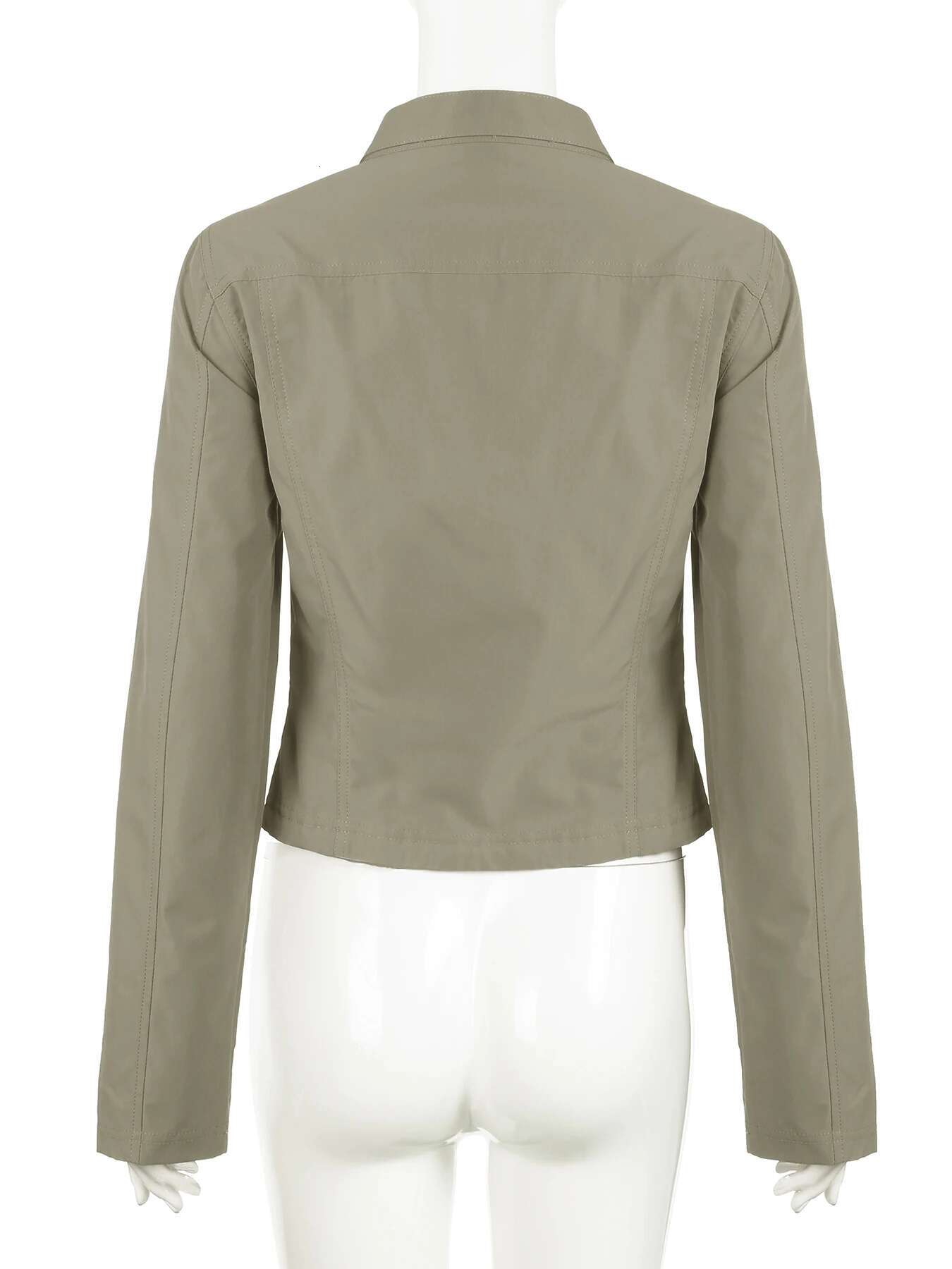 IAMSURE Safari Style Big Pockets Zipper Jackets Casual Solid Turtleneck Long Sleeve Coats Women 22024 Autumn Winter Fashion Lady