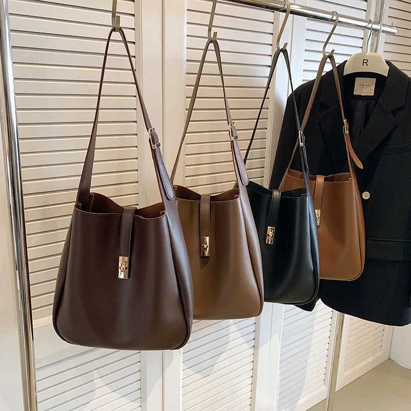 Vintage 2 PCS/SET Simple Solid Color Shoder Bags for Wen 2025 Leather Handbags and Purses Lady Designer Underarm Bag Z250318