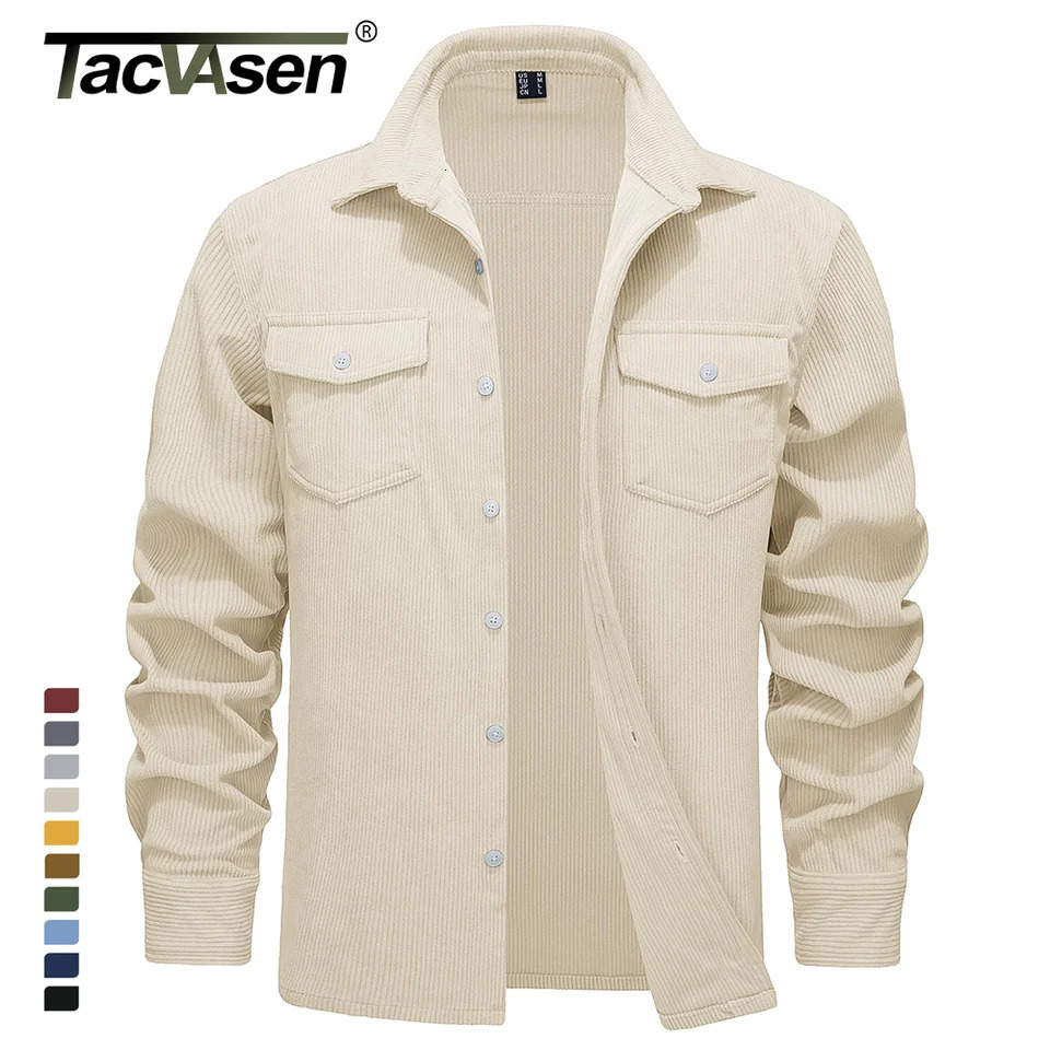 TACVASEN Corduroy Shirt Jackets Mens Long Sleeve Button Up Lightweight Jacket Spring Fall Streetwear Shacket Tops Outwear Males 250214