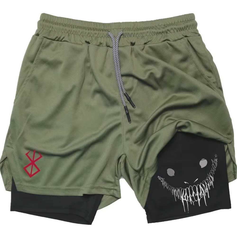 Berserk Mens Smiling Face Printed Fitness Shorts Double-Layer 2-in Quick Drying Fitness Outdoor Leisure Training Sports Short W250219