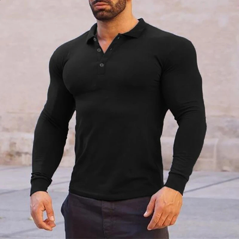 Autumn Men Polo Shirt Fashion Clothing Stretch Cotton Business Long Sleeve Breathable 250213