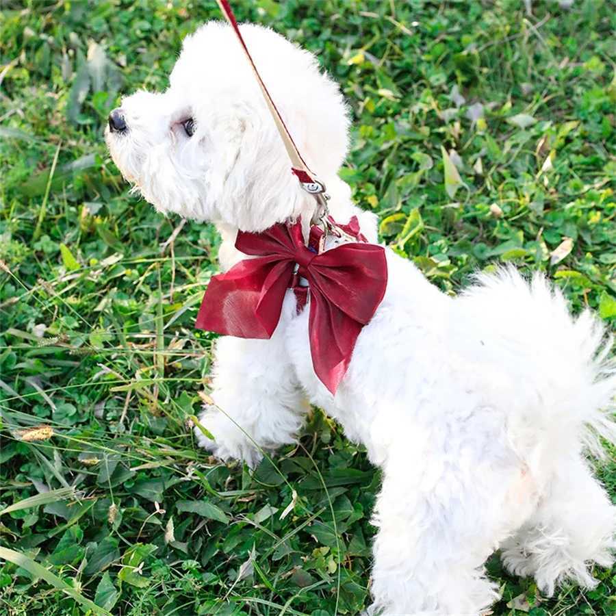 Dog Strap Leather Evening Dress Bow Neck Set Adjustable Cute Dog Strap Suitable for Small and Medium Pet Cat Collar Leather OutdXJ250218