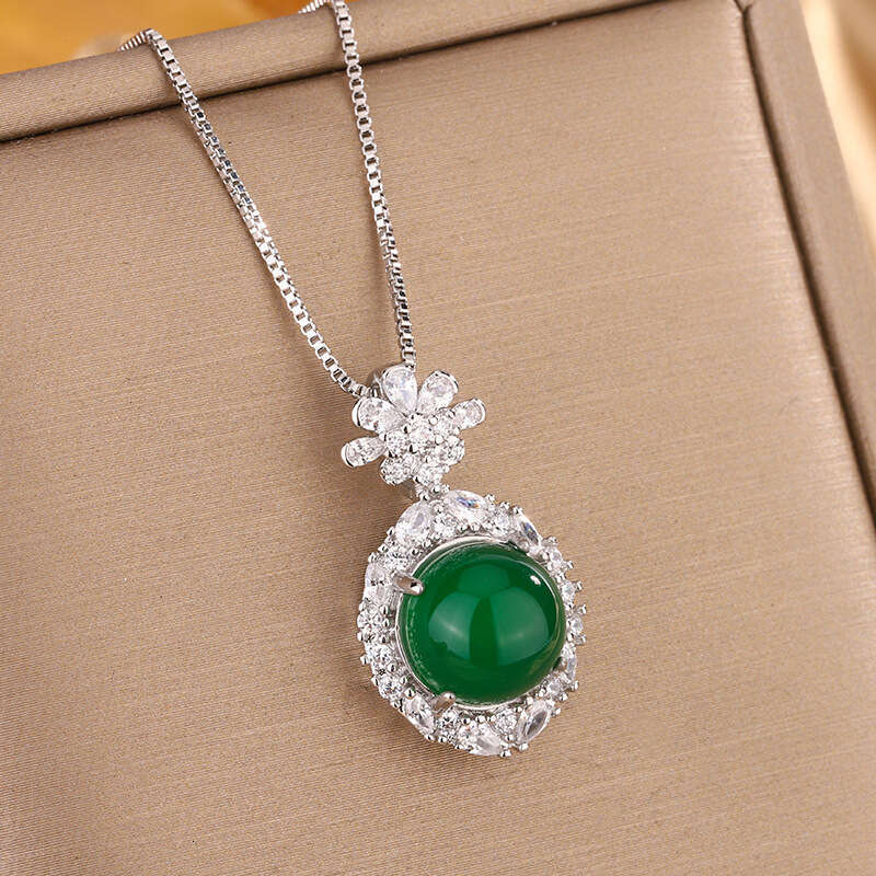 Huamei Jewelry Necklace Inlaid with Imitation Natural Blue Green Jadeite Red Corundum Fashion Collarbone Chain Temperament