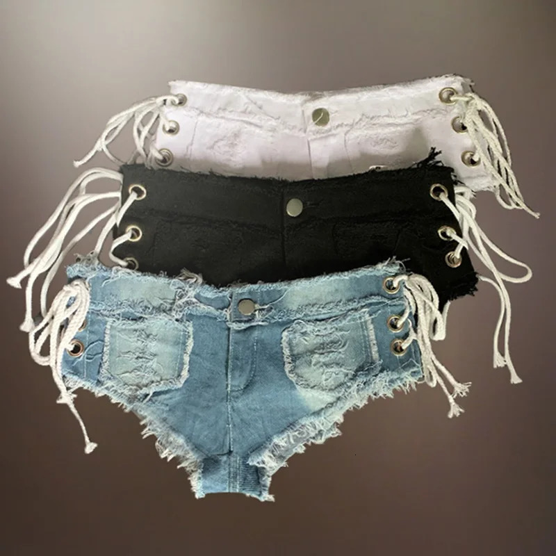 Sexy WomenS Crystal Shorts Jeans Denim Micro Mini Jean Ultra Low Rise Waist Summer Clubwear Pole Dance OS254 250217