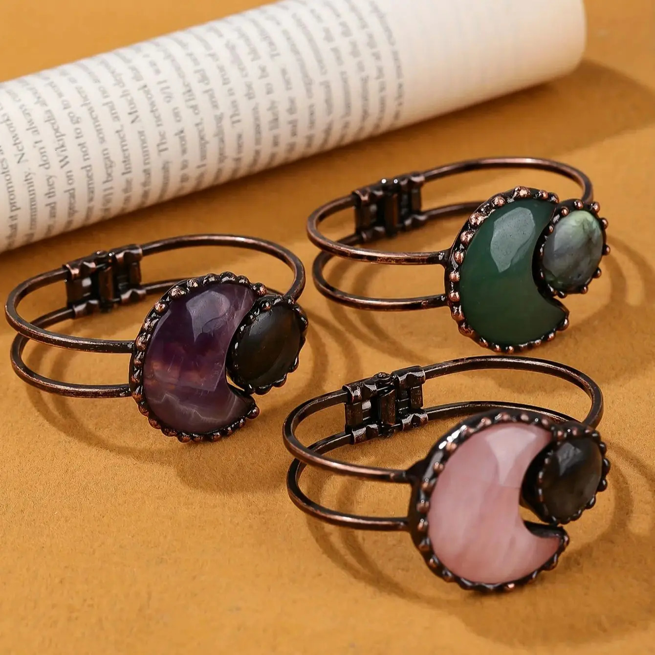 YEEVAA Colorful Natural Stone Open Bangle Bracelet Vintage Style Black Color Hand Perfect Gift Idea 250213
