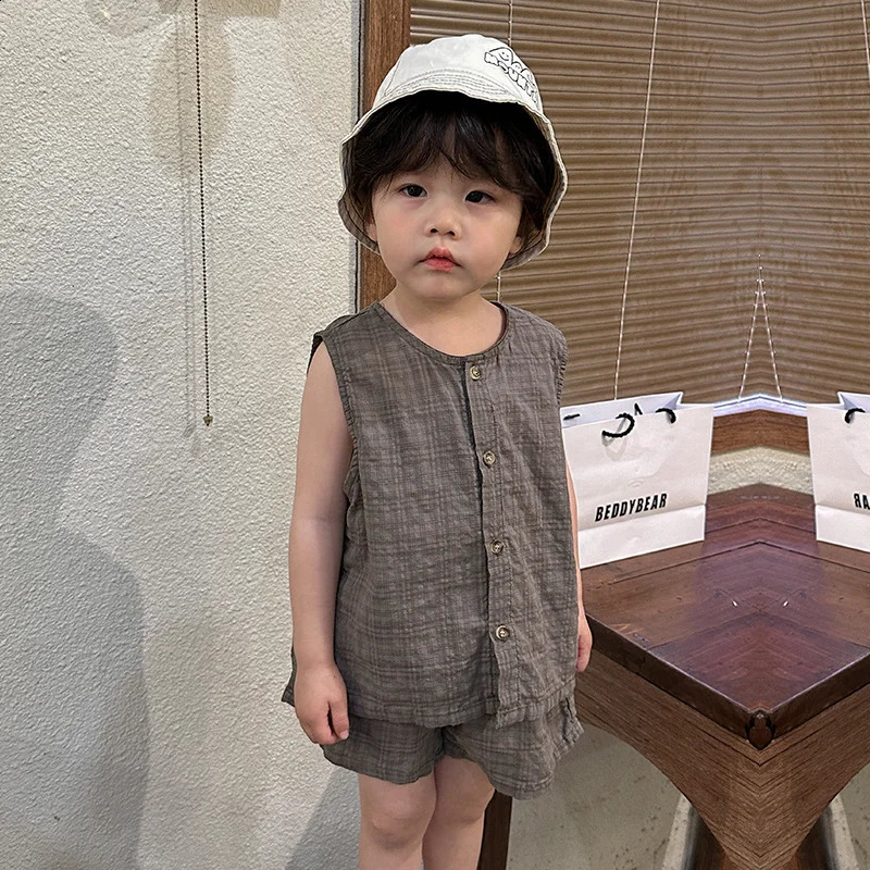 Korean Style Kids Clothes Baby Sibling Outfit Summer Cotton Fabric Solid Versatile Sleeves Top Shorts Two Piece Set 1-5yrs 250218