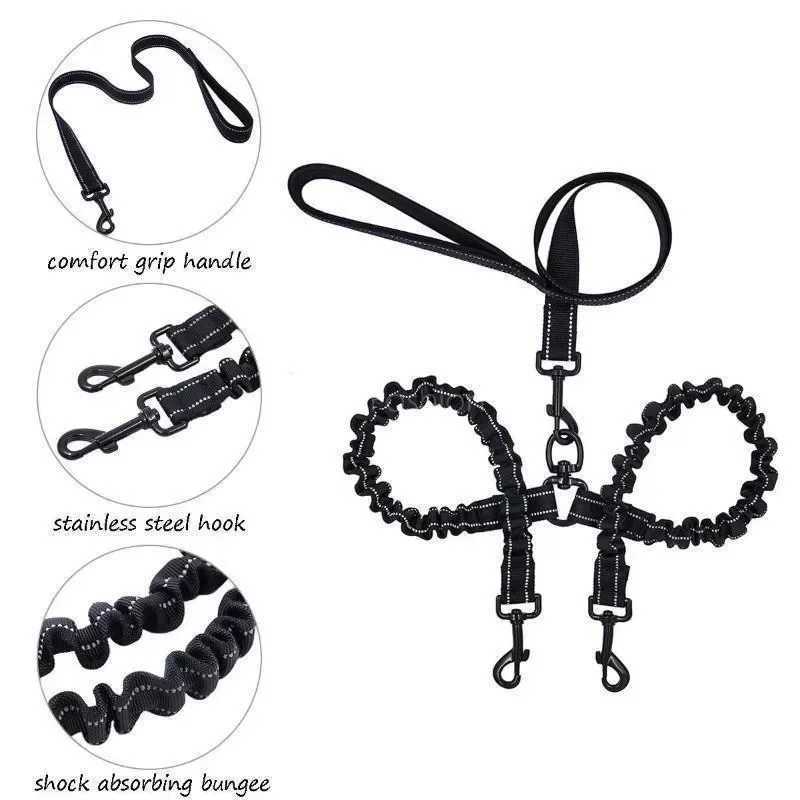 Dual Dog Leash Walking Training Leash Comfortable Shock Absorbing Reflective for Two Dogs Dog Supplies Double LeashesXJ250218