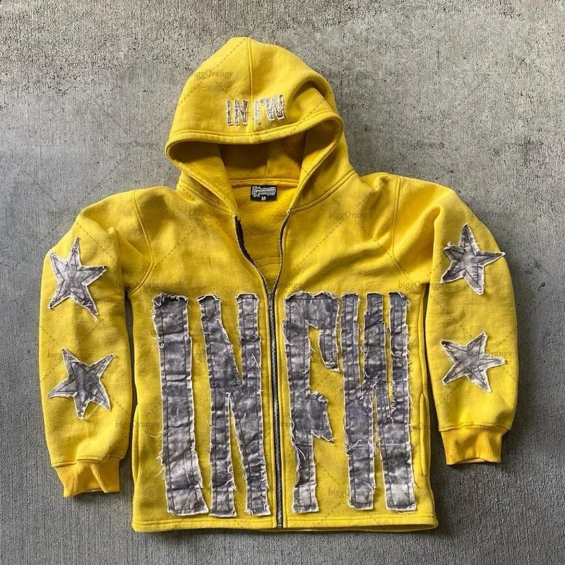 European and American letter embroidery super large hooded sweatshirt womens Y2K street couple jacket retro loose zipper sportswear mens style 250207