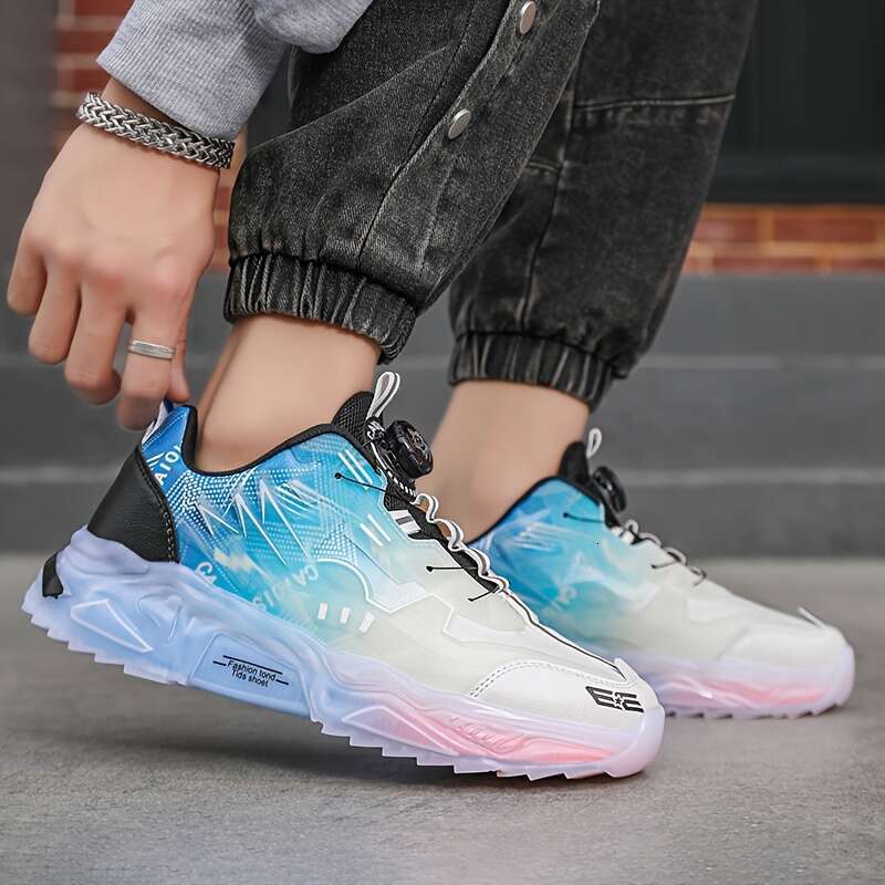1 pair of fashionable sports lace up casual s treet shoes, round toe, EVA/TPU sole, fabric ing, all season height increasing da d shoes